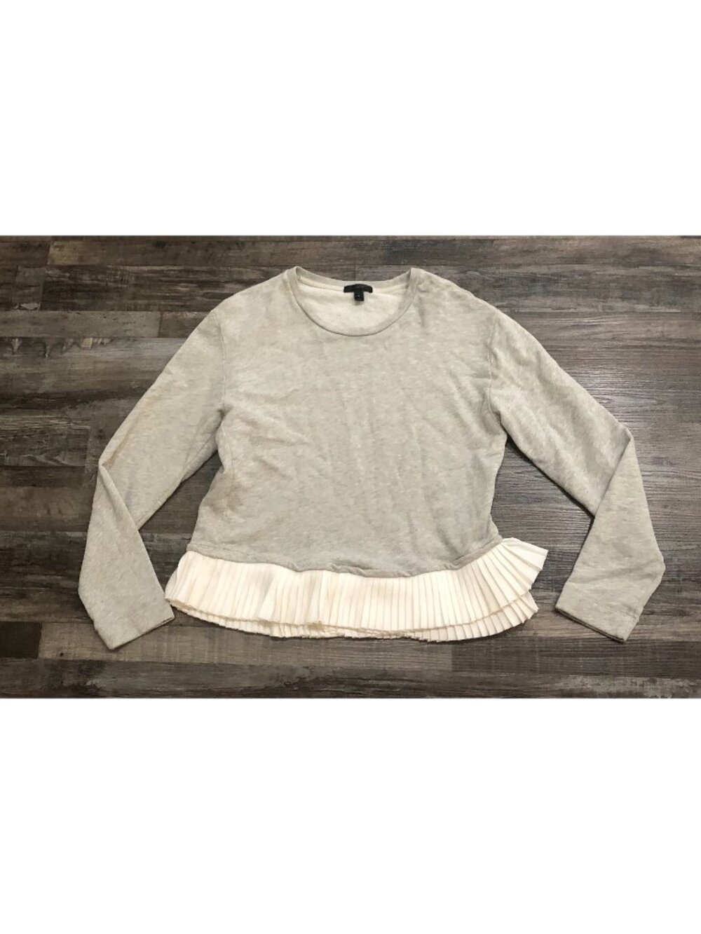 J.Crew Factory Ruffle-Hem Sweatshirt Womens Medium Gray & White